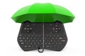 Mini keyboard under umbrella, 3D rendering