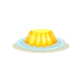 Mini lemon tart on plate. Delicious dessert made from citrus fruit. Tasty homemade pastry. Flat vector element for promo