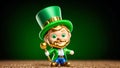 Mini Leprechaun Toy Figure Green St Patricks Day Background AI Generative