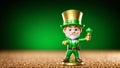 Mini Leprechaun Toy Figure Green St Patricks Day Background AI Generative