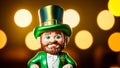 Mini Leprechaun Toy Figure Green St Patricks Day Background AI Generative