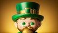 Mini Leprechaun Toy Figure Green St Patricks Day Gold Background AI Generative