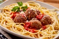 Mini meatballs with spaghetti and tomato sauce Royalty Free Stock Photo