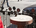 Mini metal sculpture of Muhammad Al-Idrisi near bookshop photo in Uzhgorod, Ukraine - April 2, 2017