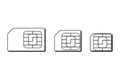 Mini, micro, nano sim cards silhouette outline