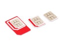 Mini micro and nano sim cards on white background. GSM sim card.
