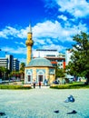 Mini mosque minaret historical ceramic open air cloudy sky