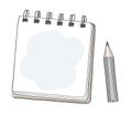 Mini notebook and back pencil hand drawn cut art vector illustration