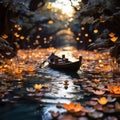 Mini paper boats sailing on the water in spring along rivers filled