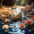 Mini paper boats sailing on the water in spring along rivers filled Royalty Free Stock Photo