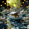 Mini paper boats sailing on the water in spring along rivers filled Royalty Free Stock Photo