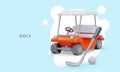 Mini passenger golf car. Realistic illustration in cartoon style. Transporting players Royalty Free Stock Photo