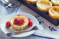 Mini Passionfruit Cheesecakes with Raspberries Royalty Free Stock Photo