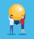 mini people with bulb light idea vector illustration design vector illustrator Royalty Free Stock Photo