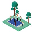 Mini people with forest scene and smartphone Royalty Free Stock Photo