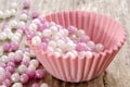 Mini pink cupcake case with pearls