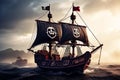 mini pirate ship a small pirate ship with a flag Royalty Free Stock Photo