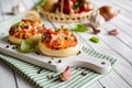 Mini pizza buns with ham, bell pepper, green onion and cheese Royalty Free Stock Photo