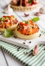 Mini pizza buns with ham, bell pepper, green onion and cheese Royalty Free Stock Photo