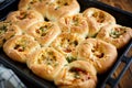 Mini pizzas baked stuffed with cheese Royalty Free Stock Photo