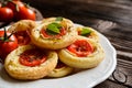 Mini pizzas with Camembert and tomato Royalty Free Stock Photo