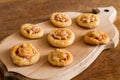 Mini pizzas on cutting board Royalty Free Stock Photo