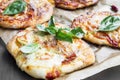 Mini Pizzas with Mozzarella, Cheese, Tomato Sauce and Fresh Basi