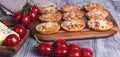 Mini pizzas on a wooden table Royalty Free Stock Photo