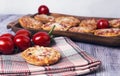 Mini pizzas on a wooden table Royalty Free Stock Photo