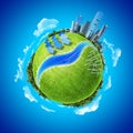 Mini planet concept green energy in modern city Royalty Free Stock Photo
