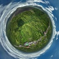 Mini Planet Earth. Spherical, 360 degrees panorama from the edge of crater of Batur volcano, Bali, Indonesia