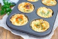 Mini quiche with bacon in bread toast cups