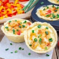 Mini quiche with chicken and bell pepper, square