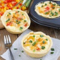 Mini quiche with chicken and bell pepper, square