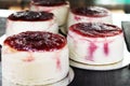 Mini raspberry cheesecake counter Royalty Free Stock Photo