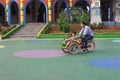 mini rickshaws at the Jatinangor National Flower Park tourist attraction in the afternoon