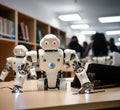 Mini robot assistant of administrator at reception desk. Generative AI