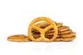 Mini salted pretzels isolated on white Royalty Free Stock Photo