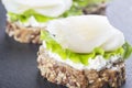 Mini sandwich with ricotta and white smoked fish Royalty Free Stock Photo