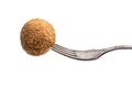 Mini scotch egg on fork isolated on white Royalty Free Stock Photo