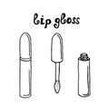 A mini set of lip gloss, open and closed. Outline lip gloss vector icon. isolated black simple line element illustration Royalty Free Stock Photo
