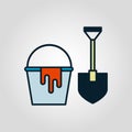 Mini shovel and bucket isolated flat icon Royalty Free Stock Photo