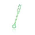 Mini single green plastic fork with shadow isolated on white