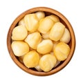 Mini spizzico of smoked scamorza, Italian pasta filata, in a wooden bowl