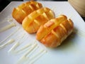 Mini steamed bun with butter and milk Royalty Free Stock Photo