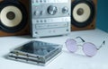 Mini stereo system from the 90s and old cds Royalty Free Stock Photo