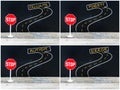 Mini STOP sign on the road, hand drawing over chalkboard