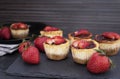 Mini strawberry cheesecake in muffin forms.