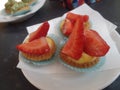 Mini strawberry and custard tarts