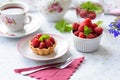 Mini tarts with raspberries fruits Royalty Free Stock Photo
